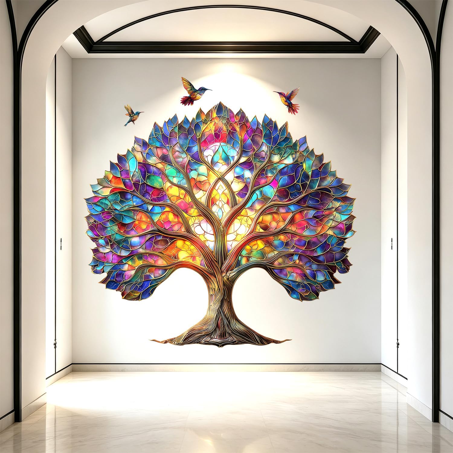 Stained Glass Tree of Life Birds Peel and Stick Wall Decals Decor Stickers